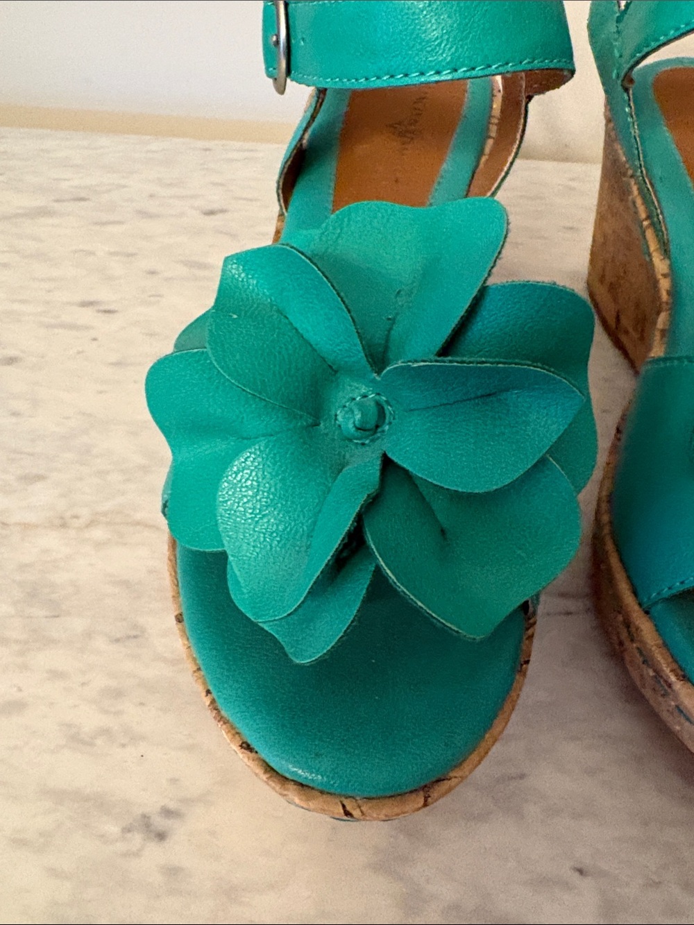 Jaclyn Smith Teal Floral Cork Wedge Sandals size 7 NNT - Picture 7 of 9